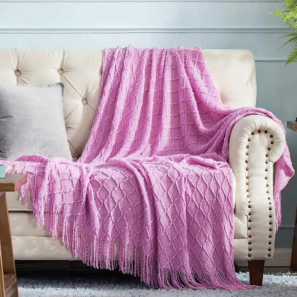 Urban Outfitters Other - Light Purple Colorful Home/Dorm Tassel Knit Throw Cozy Fringe Patterned Blanket